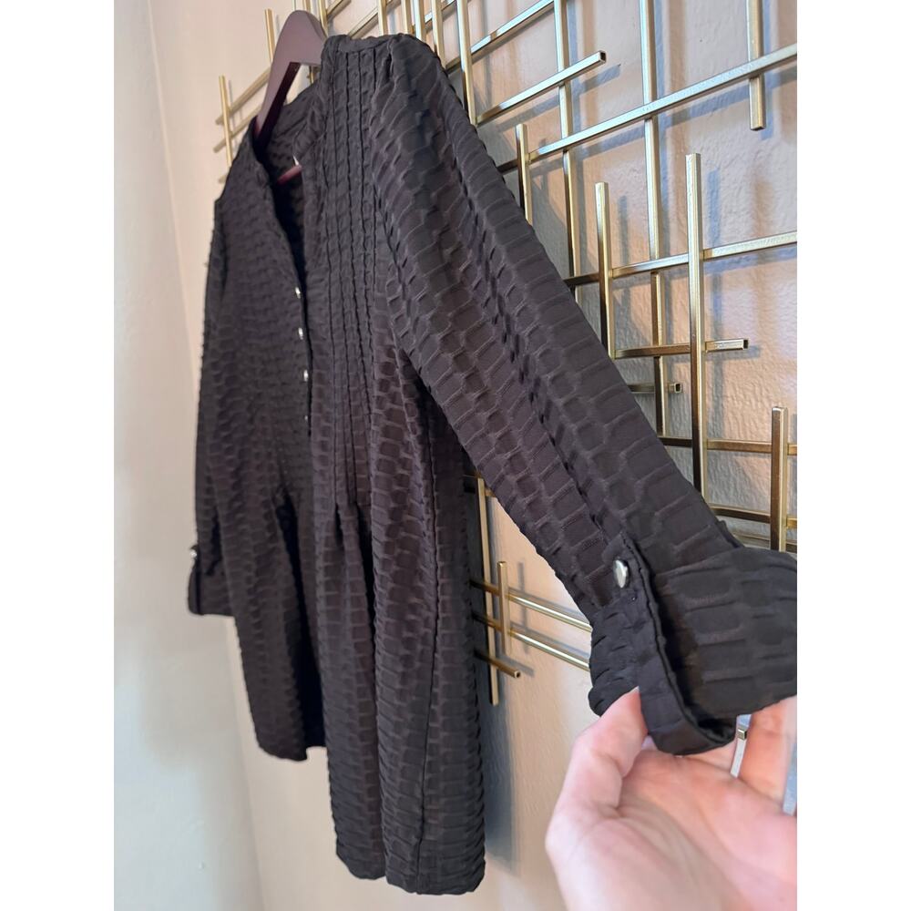 Kim Rogers Black Textured Blouse Medium 3/4 Sleeve Tunic Top